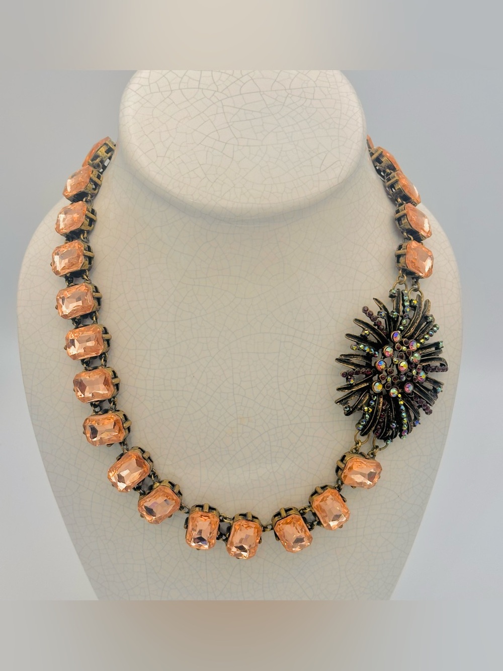 Leslie Danzis Vintage Peach/Champagne Crystal Statement Necklace